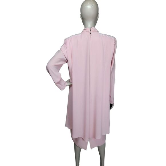 VTG 80s Layered Chiffon Iridescent Pearl Beaded Sequined High Shoulder MOB Dress - Picture 6 of 8